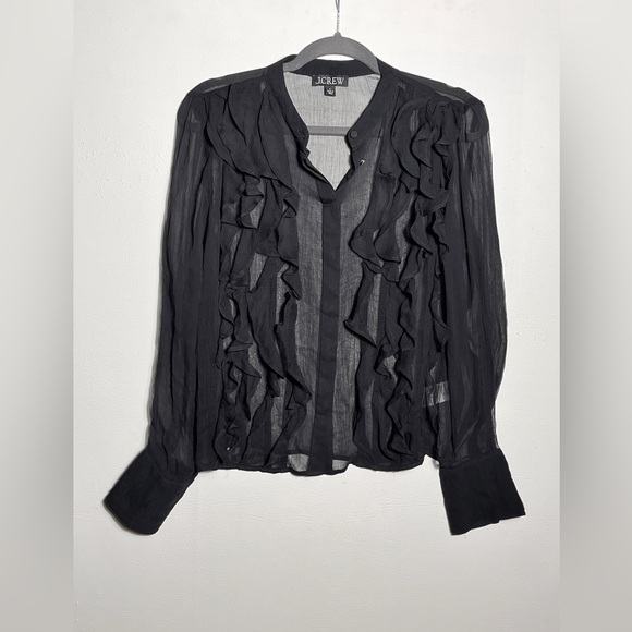 J. Crew Sheer Black Ruffle Blouse sz 4 - Picture 1 of 9